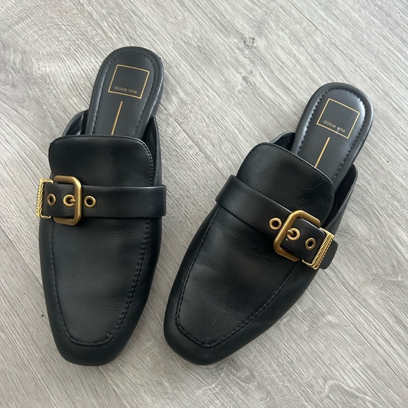 Dolce Vita Black Flats with Gold Buckle - Picture 2 of 4